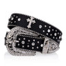 Black Cross Rivet Belt Engraved Buckle Rhinestone Decor PU Belt Hip Hop Jeans Pants Belt Punk Western Cowboy Cowgirl Belts 246