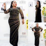 2023 New Design African VeLvet Pearl Diamond Long Tight Dress Big Elastic Material  For Lady(DZ4))