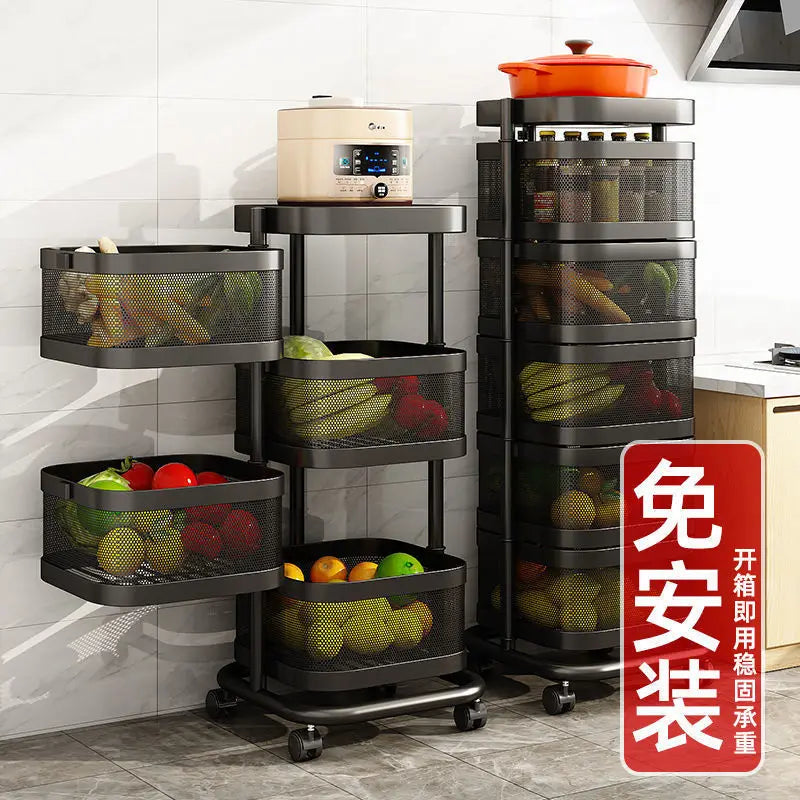 Kitchen 5 Tier Rolling Utility Cart Fruit Storage Basket Installation Free Serving Storage Cart Kitchen Islands & Trolleys