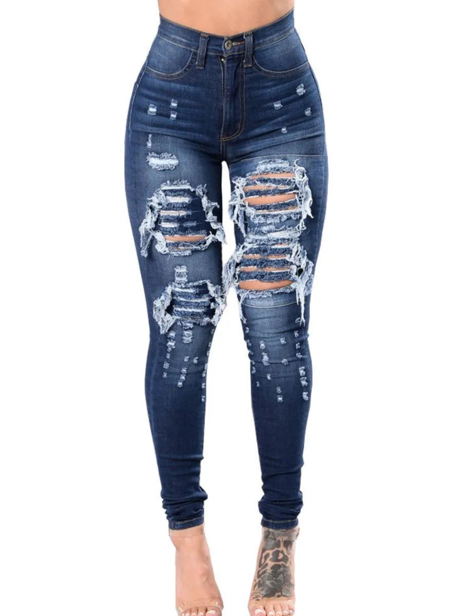 LW Plus Size High Waist Ripped High Stretchy Jeans Zipper Fly Skinny Denim 2022 NEW Autumn Street leisure women Jeans