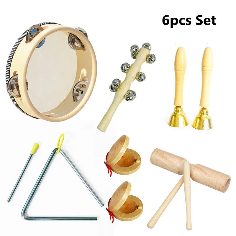 Toddlers Music Toys Set Castanet Sand Hammer Tambourine Triangle Double Ringer Orff Percussion Instrument Sets Montessori Toys