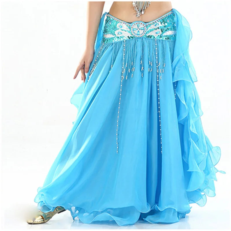 2022 New  Belly Dancing Skirt Woman Chiffon Split Sexy Gypsy Spanish Flamenco Oriental Ethnic Performance Costumes