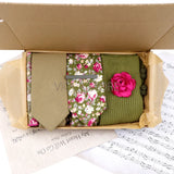 Viola Design 7 PCS Gift Box Cotton Sock Tie Sets Clip Pin Cufflinks Hanky Solid Floral Men Wedding Party Daily Cravat Accessory