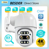 BESDER 8MP 4K PTZ IP Camera 8x Zoom Dual-Lens Human Detect CCTV Camera Outdoor CCTV Wifi Video Surveillance Camera ICSEE Alexa