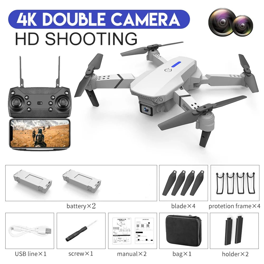 E88 Drone WIFI FPV Wide Angle 4K 1080P HD Camera Height Hold RC Foldable Quadcopter Helicopter Dron Gift Toy