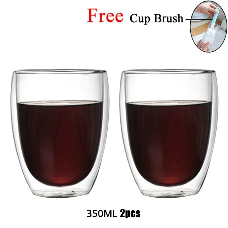 Double Wall Glass Cup Heat Resistant Transparent High Borosilicate Mug Tea Milk Lemon Juice Coffee Cup Gift Creativity Drinkware