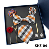 Men's Tie Set Gift Box Fashion Brand Bowtie Pocket Squares Brooch Cufflinks Clip Suit For Men Business Necktie Wedding Party Tie