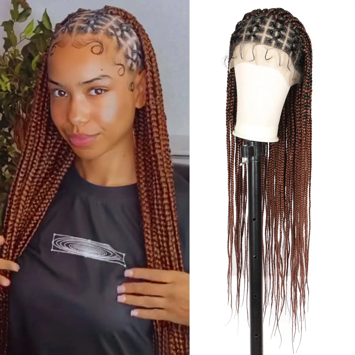 Kalyss Criss Cross Knotless Box Braided Wigs with Baby Hair 36" Cornrow Lace Front Braids Wigs for Women