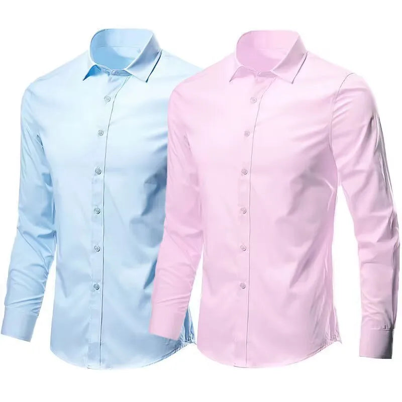 Men's Elastic Spring And Autumn New long Sleeve Shirt Anti-wrinkle Free ironing Business Comfort Fashion Breathable Slim