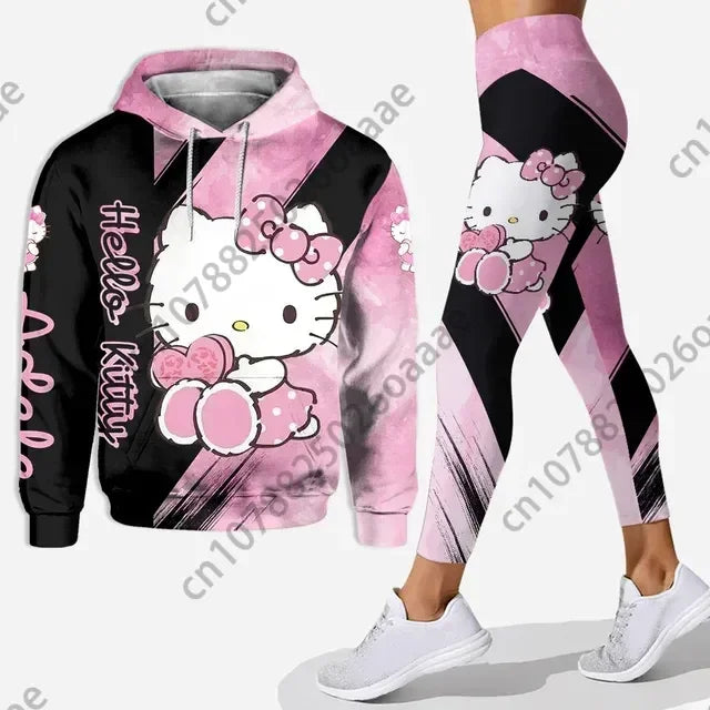 2024 Disney Hello Kitty 3D Kitty Cat Hoodie Women's Hoodie Suit Yoga Pants Sweatpants Fashion Sports Suit