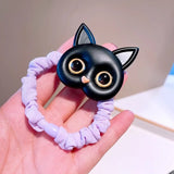 Cartoon Black White Cat Charms Hair Ties Kids Girls Cute Elastic Ponytail Holder Rubber Band Women Hairband Summer Headwear