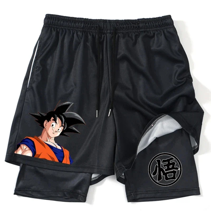 New Print Anime Shorts Men Women 2 in 1 Quick Dry Mesh Gym Shorts to Fitness Running Summer Black Performance Scanties