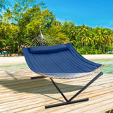 Curved-Bar Hammock with Stand, 2 Person Heavy Duty Hammock Frame, Detachable Pillow, Navy Blue Hammock