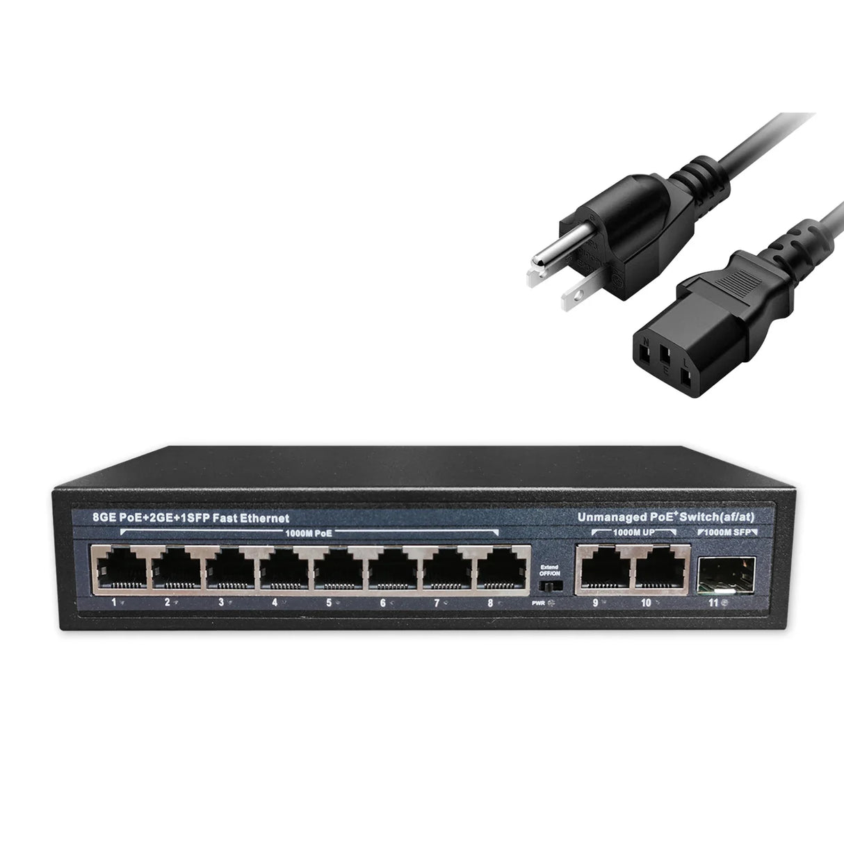 Full Gigabit POE Network Ethernet Switch Unmanaged  Hub 120W 8 POE +2 RJ45 +1 SFP Uplink Ports 1000Mbps 802.3 Af At for CCTV