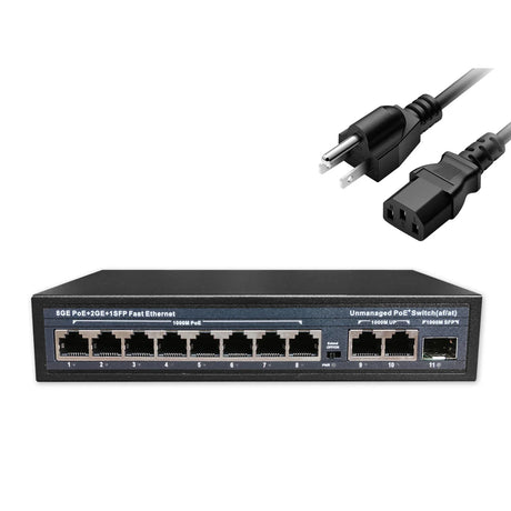 Full Gigabit POE Network Ethernet Switch Unmanaged  Hub 120W 8 POE +2 RJ45 +1 SFP Uplink Ports 1000Mbps 802.3 Af At for CCTV