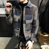 New Hombre Korean Casual Men Stitching Jacket Slim Jacket Fashion Warm Long-sleeved Plaid Gentleman Pockets Coat Jacket S-3XL