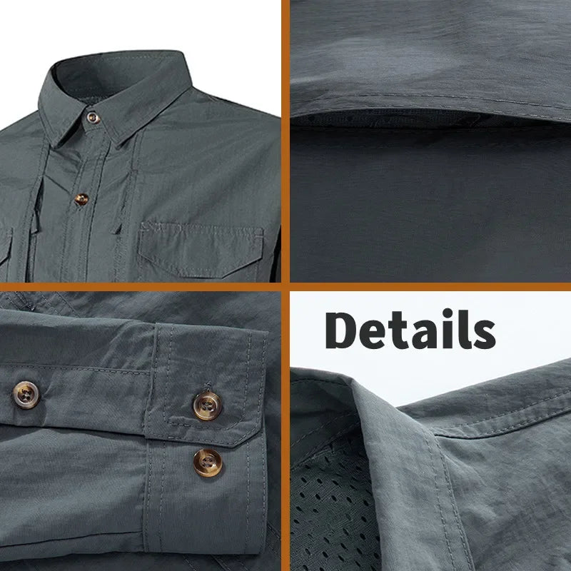 Mens Cargo Shirt Quick Drying Tactical Hiking Tops High-quality Thin Military Multi Pocket Breathable Male Shirt Plus Size 6XL