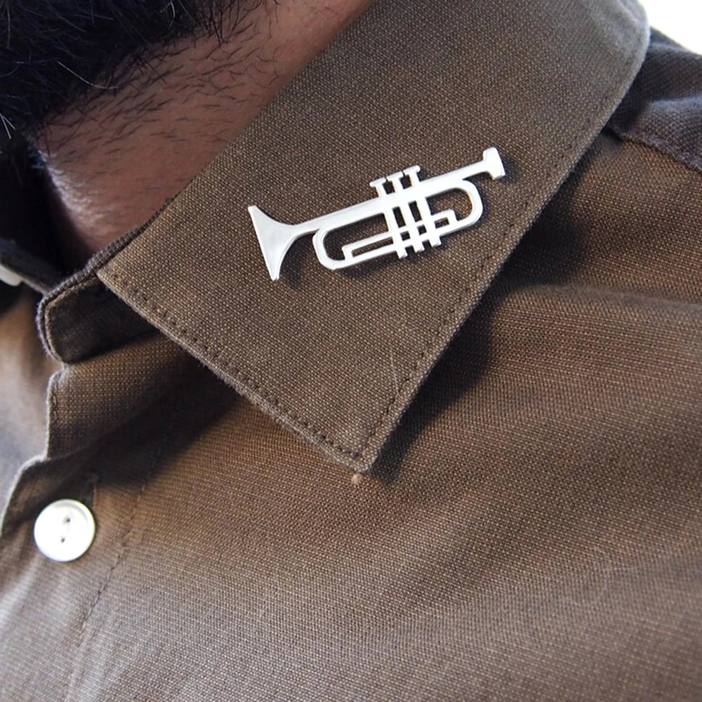 Musical Instrument Trumpet Brooch Pin Stainless Steel Mens Punk Hip Hop Music Brooches Jewelry Elegant Clothing Pin Accessories