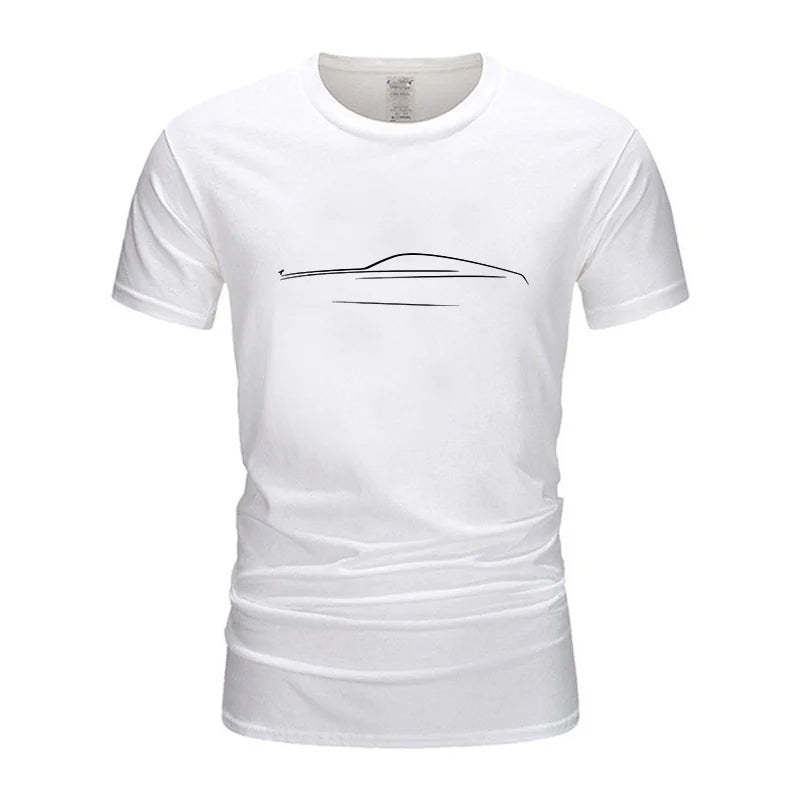 2024 New Men's Casual Top Short sleeved T-shirt with Car Print Fashion Design Street Wear Basic Top Graphic Plain T-shirt