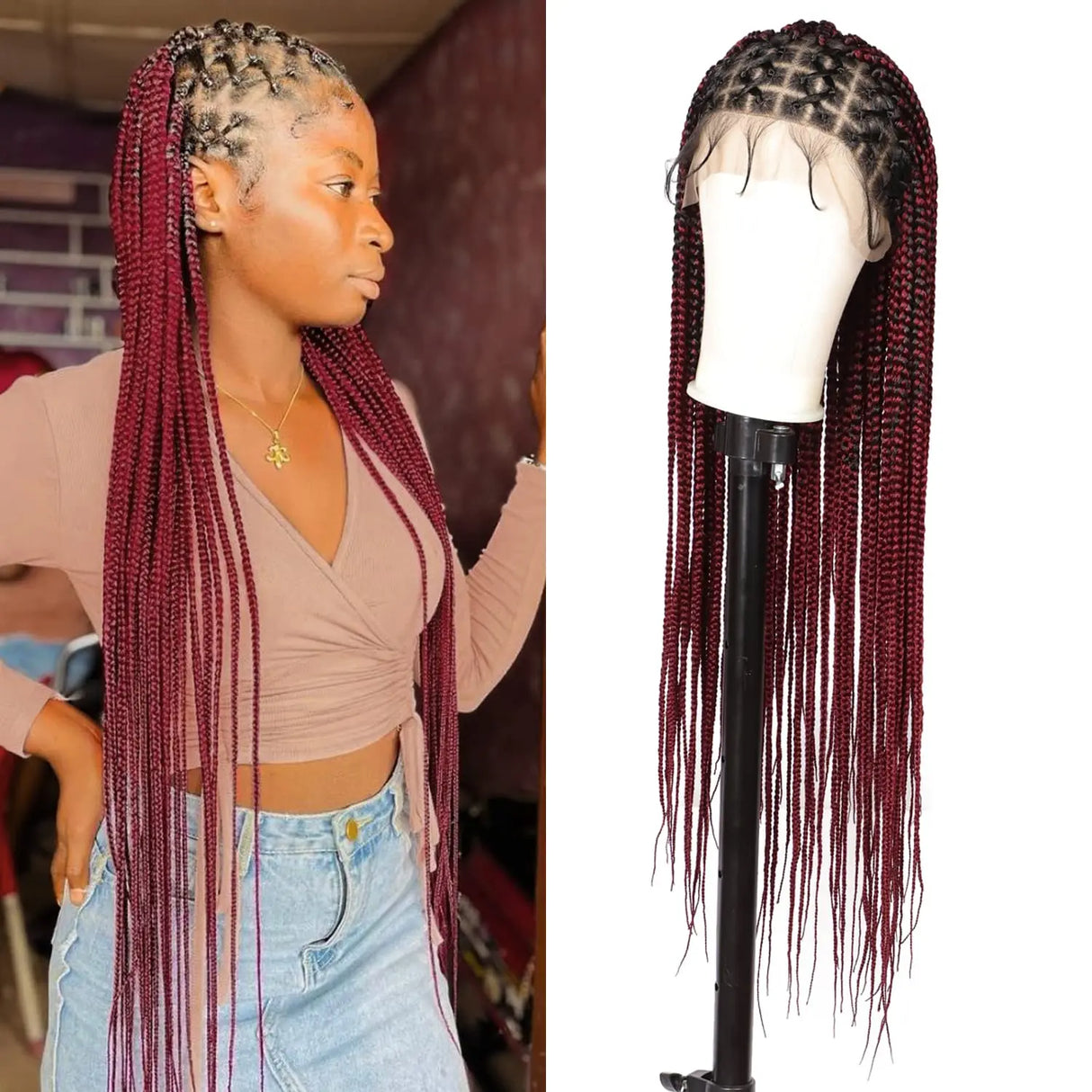 Kalyss Criss Cross Knotless Box Braided Wigs with Baby Hair 36" Cornrow Lace Front Braids Wigs for Women