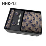 100%Silk Feel Set Classic Ties for Men Kerchief Square Cufflinks Brooch Tie Clip Bussiness Wedding Party Suit Gift Box Set