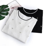 2022 Autumn Sweater Plus Size Women Clothing Slim High Strecth Floral Embroidery Jumper O-Neck Loving Heart Hollow Out Pullover