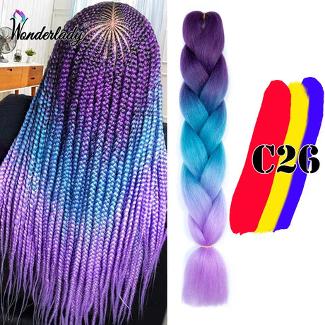 WonderLady 255 Color Long Colored Braiding Hair Jumbo Braids DIY Hairstyle Ombre Synthetic Hair Extensions For Women Braiding