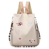 Oxford Backpack Flower Embroidery Women Travel Anti-theft Rucksack (Camel)