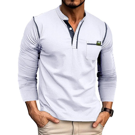 New Spring Polo T Shirt for Men Long Sleeves Single Pocket Casual Men's Social Polo Shirts Golf Shirt Men's Designer Clothing