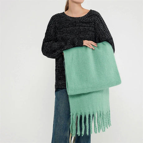 Winter Scarf Women Luxury Autumn Winter Cashmere Scarf Thickened Warm Shawl Classic Tassels Fluffy Scarf Solid Color Soft Shawl