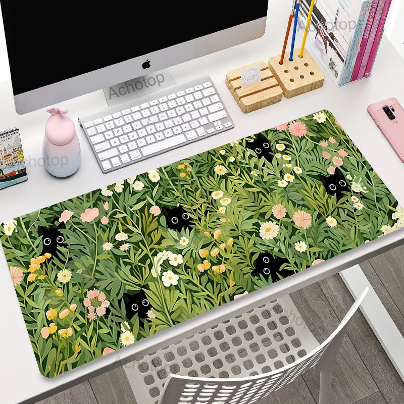 Cute Cat Large Gaming Keyboard Mouse Pad XL Green Plant Computer Gamer Tablet Mause pad Long Mousepad XXL 900x400 Play Mice Mats