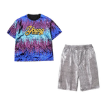 Kids Hip Hop Clothing Sequined T Shirt Loose Silver Shorts Pants for Girls Boys Street Jazz Dance Costumes Performance Outfits