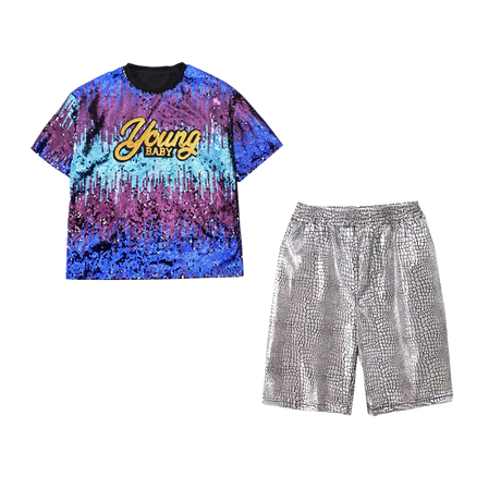 Kids Hip Hop Clothing Sequined T Shirt Loose Silver Shorts Pants for Girls Boys Street Jazz Dance Costumes Performance Outfits