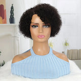 Brazilian Curly Human Hair Wigs With Bang Short Pixie Cut Bob Wig 150% Density Full Machine Made Wigs For Women