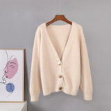 Hirsionsan Elegant Long Sleeve Mohair Sweater Women 2023 New Single-Breasted Female Short Cardigan Soft Flexible Knitted Outwear