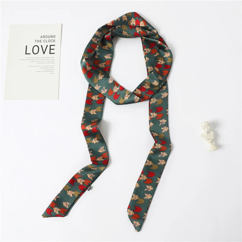 Long Silk Skinny Scarf Women Neck Hair Band Solid Printed Foulard Neckerchief Hairscarf Female Fashion  Handle Ties Ribbon