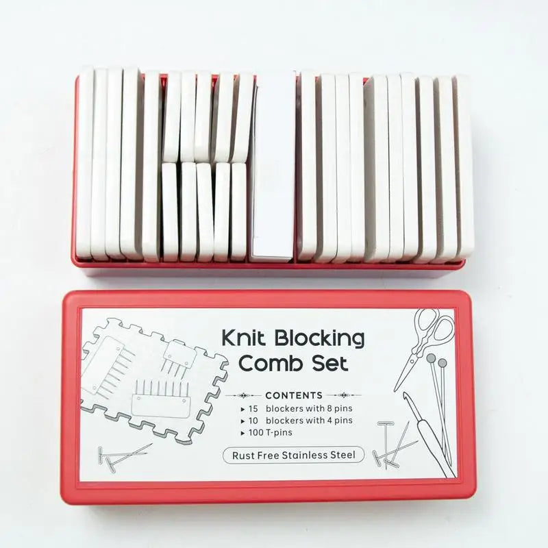 Knit Blockers Set Stainless Steel Knitting Blocking Mats and Pins with 2 Different Sizes for DIY Knit Crocheting Supplies