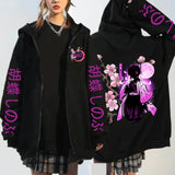 Kochou Shinobu Women Zip Hoodies Winter Autumn Casual Zipper Jacket Harajuku Demon Slayer Plus Size Sweatshirt Female Pullover