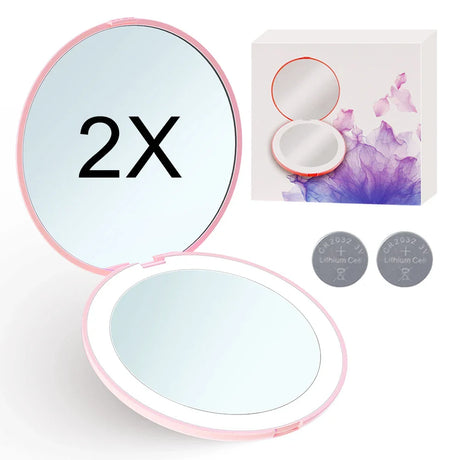 Mini Portable Folding Travel Pocket Makeup Mirror With Led Light Round Handheld Compact 10X Magnifying Pink Black Vanity Mirrors