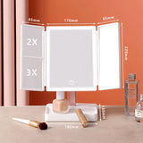 72 LED Light Vanity Mirror 1/2/3X Magnifying Cosmetic 3 Folding Makeup Mirrors 270 Rotation Stepless Dimmer Beauty Table Mirrors