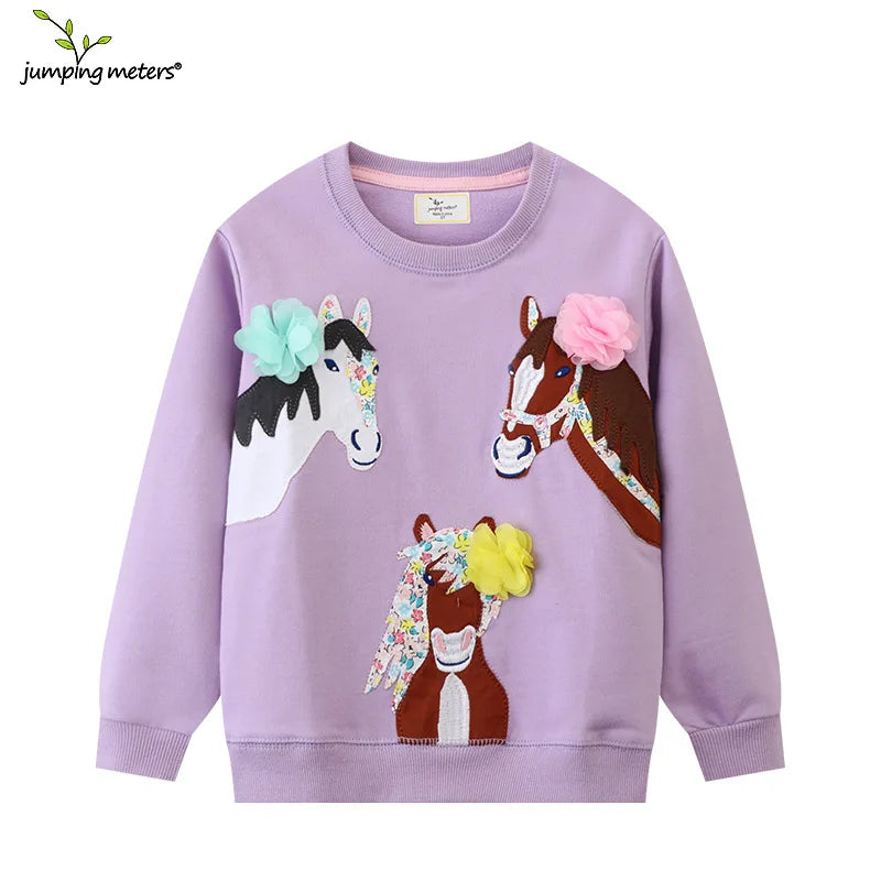 Jumping Meters 2-7T Autumn Spring Baby Girls Sweatshirts Horse Applique Toddler Boys Girls Clothes Birthday  Children's Hoodies