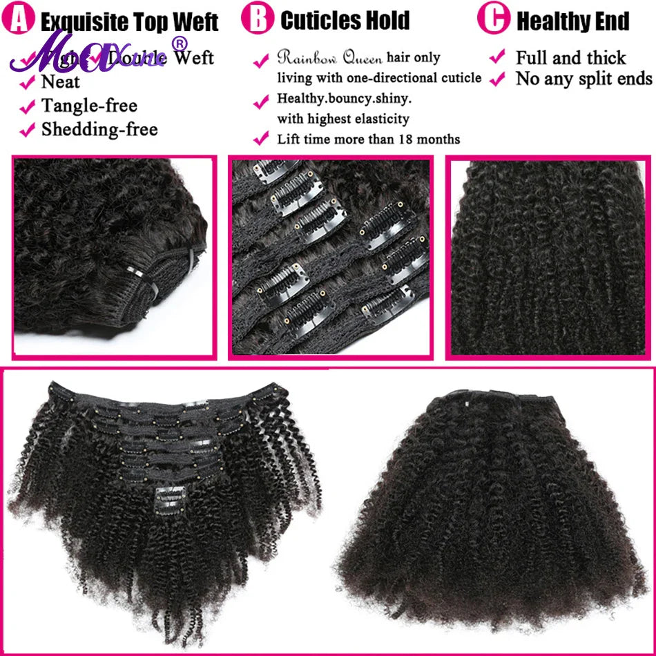 Maxine 4A 4B Hair Kinky Curly Clip In Hair Extensions Human Hair Full Head Sets Afro Kinky Curly Clip Ins Bundles Natural Black