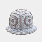 Korean Hand knit Crochet Bucket Hats Spring Summer Soft Straw Sun Hat Women Bucket Hats Plaid Designer Bob Fisherman Cap