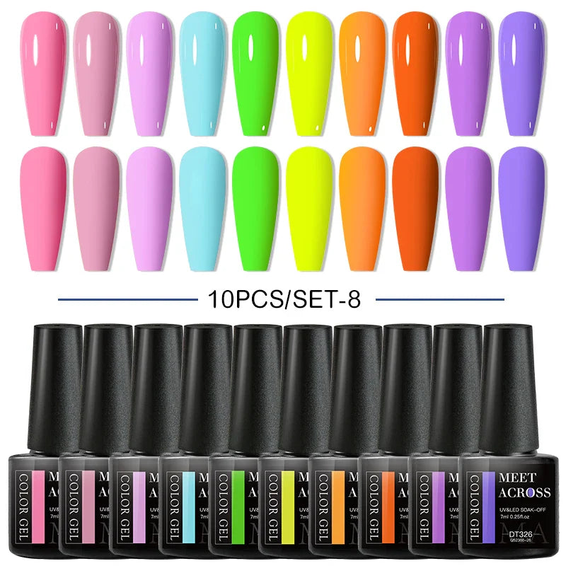 10Pcs Nude Glitter Gel Nail Polish Set Purple Pink Reflective Glitter Semi Permanent Varnishes Soak Off UV LED Nail Art Gel Kits