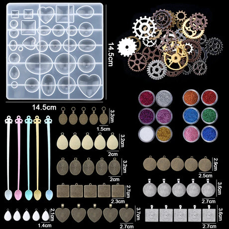 Resin Molds Silicone Kit with Epoxy Resin Supplies Dried Flowers Foil Flakes Necklace Cord Earring Hooks for DIY Jewelry Making