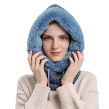 New Winter Women 3in1 Knitted Ski Hat with Scarf Neck Warmer Fleece Lined Hood Face Mask Adult Balaclava for Outdoor Sports