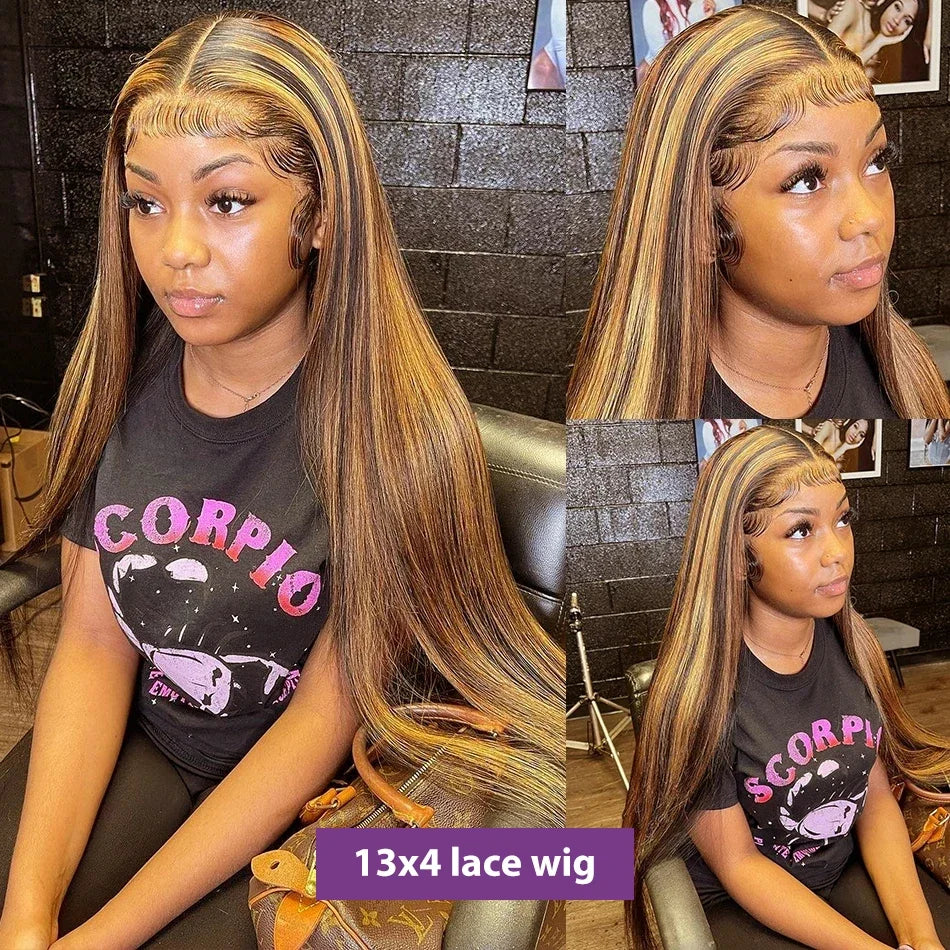 Highlight Ombre 13x4 13x6 HD Transaprent Lace Front Wig Human Hair Pre Plucked Honey Blonde Lace Frontal Wig Brazilian Hair