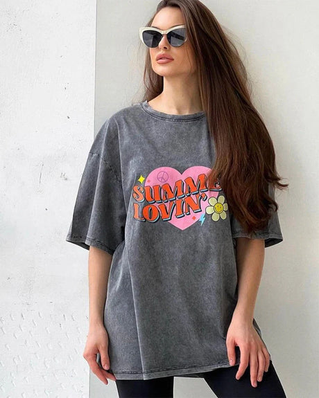 Blessyuki Quality Acid Wash Washed Print TShirt Women Plus Size Vintage Streetwear Mineral T-shirts Girls Luxury Brand Tops Y2k