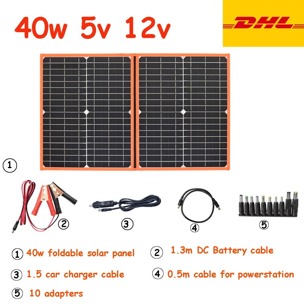 100w Foldable solar panel portable solar charger 12v battery power station 5v usb mobile phone power bank laptop camper hiking