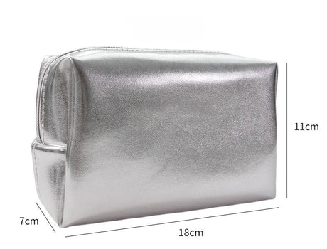 New Fashion Silver Soft Leather Clutch Cosmetic Bag Travel Portable Bathroom Organizer Storage Makeup Bag Toilet Bag Pouch